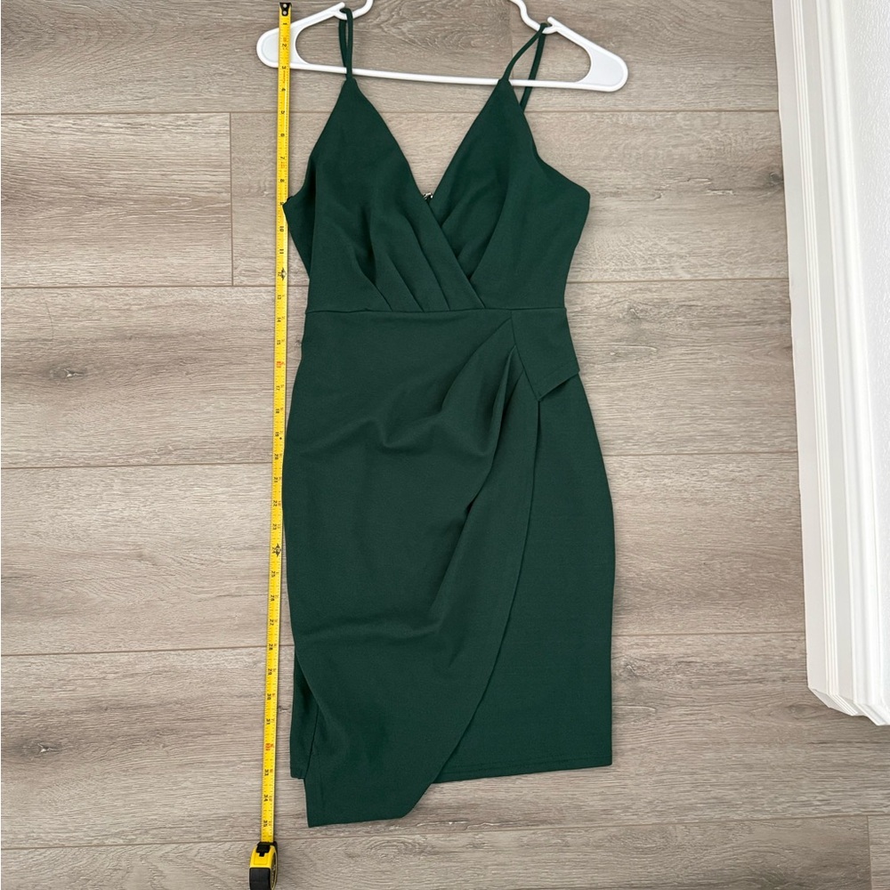 Windsor Hunter Green Spaghetti Strap Wrap Mini Dress
